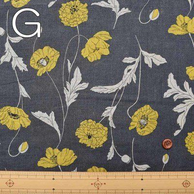 Hokkoh Poppies 100% Linen Sheeting Grey/Yellow