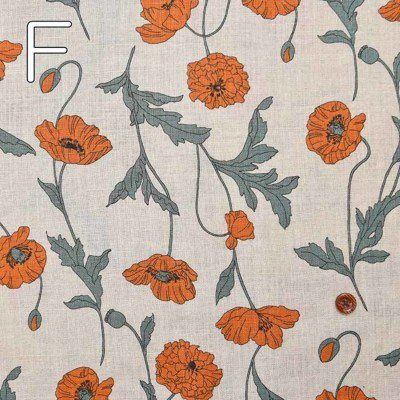 Hokkoh Poppies 100% Linen Sheeting Oatmeal/Orange