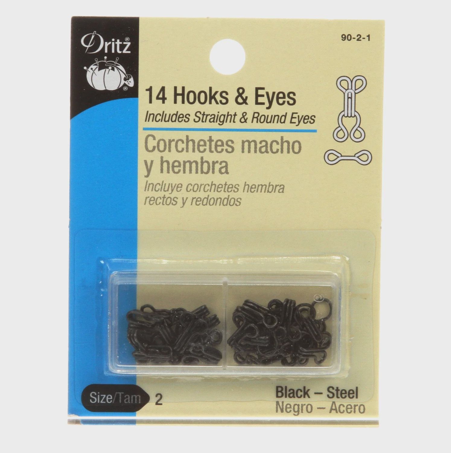 Hooks Eyes and Loops Black Size 2 14 sets