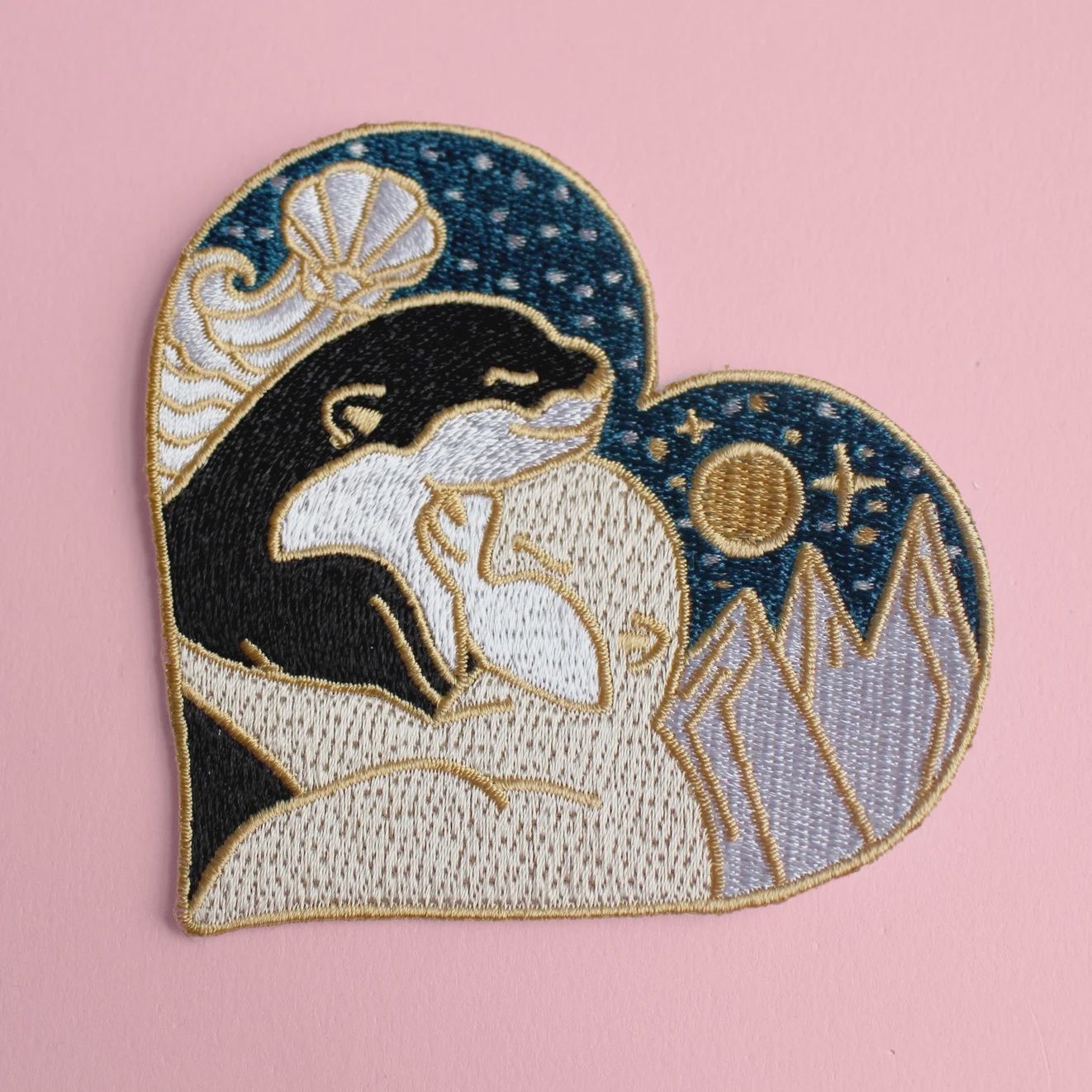 Hugging Otters Embroidered Patch Glitter Punk