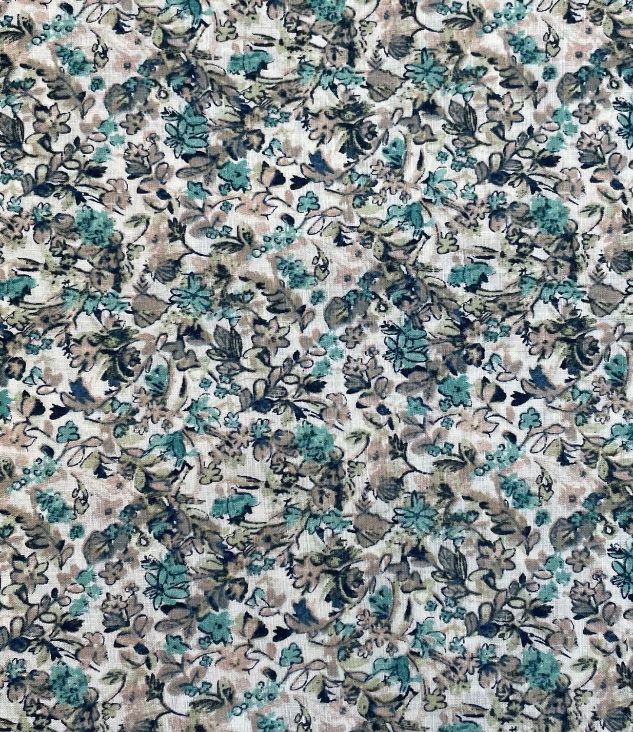 Japanese Imported Cotton Lawn Sweet Floral Blue and Green Hokkoh