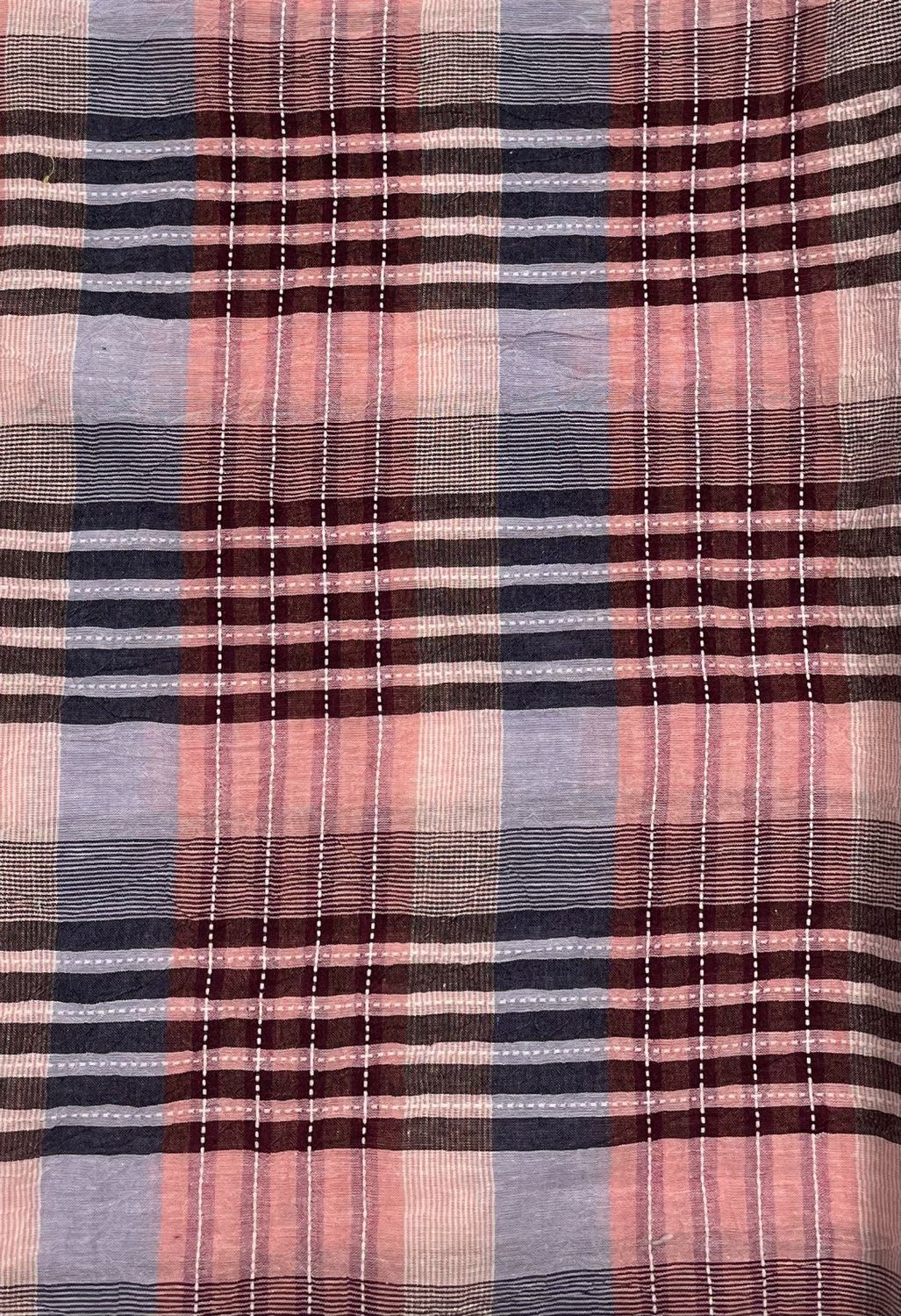 Japanese Yarn Dyed Cotton Linen Pink and Purple Yarn Dyed Pattern Asaki