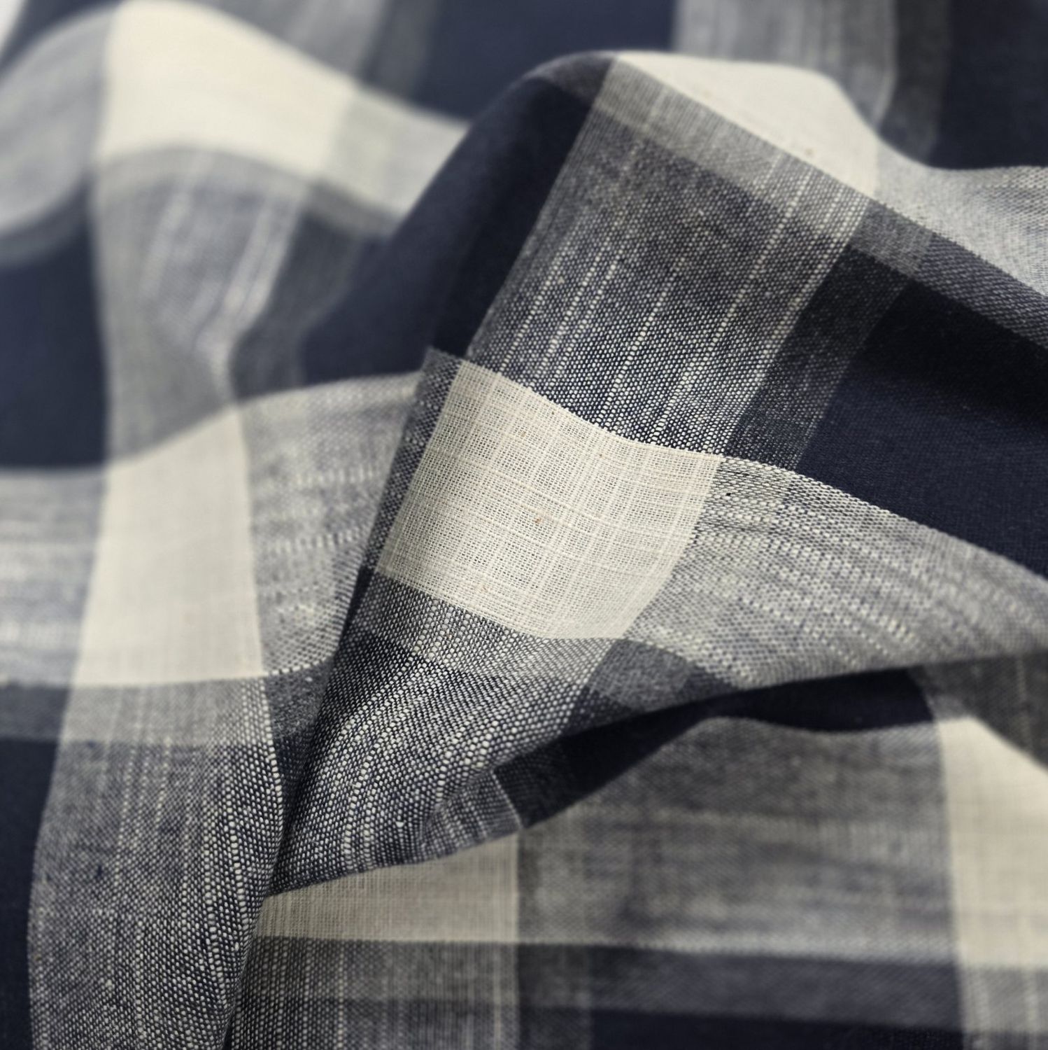 Large Plaid Navy/Grey/White100% Linen Deadstock