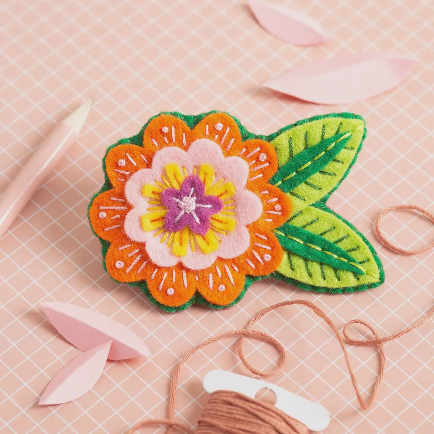 Margery Flower Brooch Felt Embroidery Kit Hawthorne Handmade