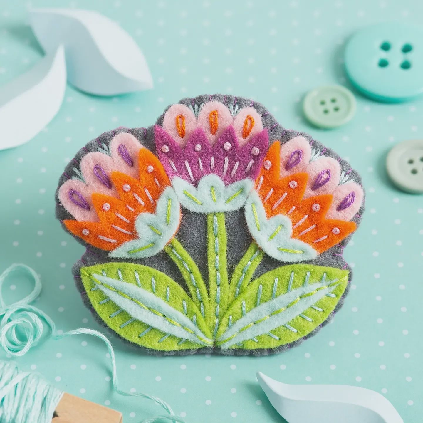 Marianne Flower Brooch Felt Embroidery Kit Hawthorne Handmade