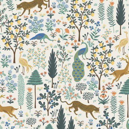 Menagerie Cream and Metallic cotton print from Camont by Rifle Paper