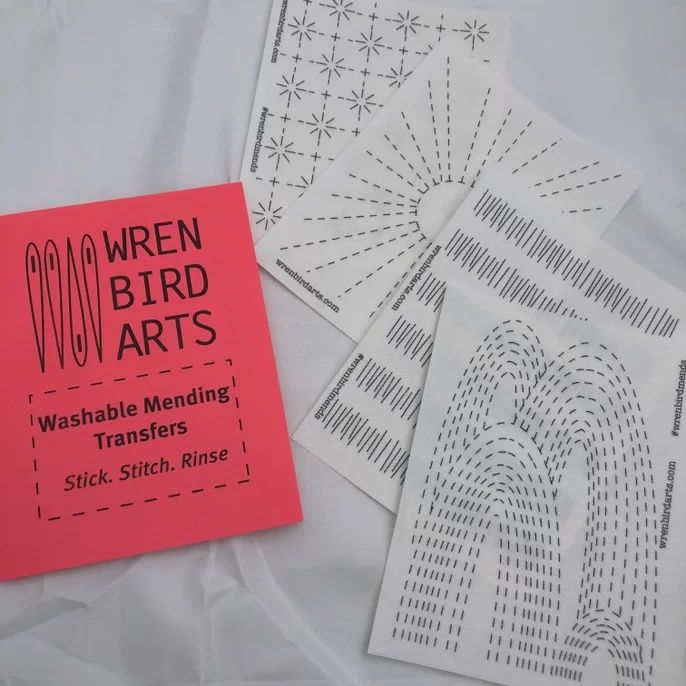 Mending Stitches #2 Red Washable Embroidery Transfers Wren Bird Arts