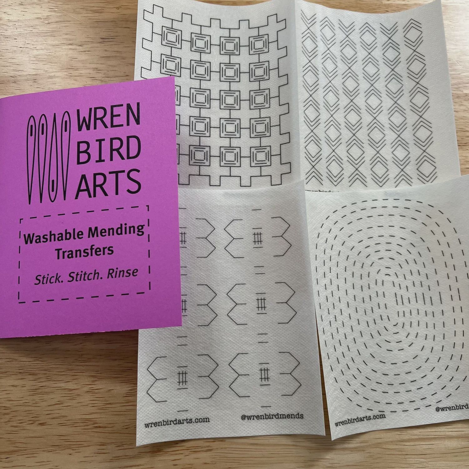 Mending Stitches #5 Lavender Washable Embroidery Transfers Wren Bird Arts