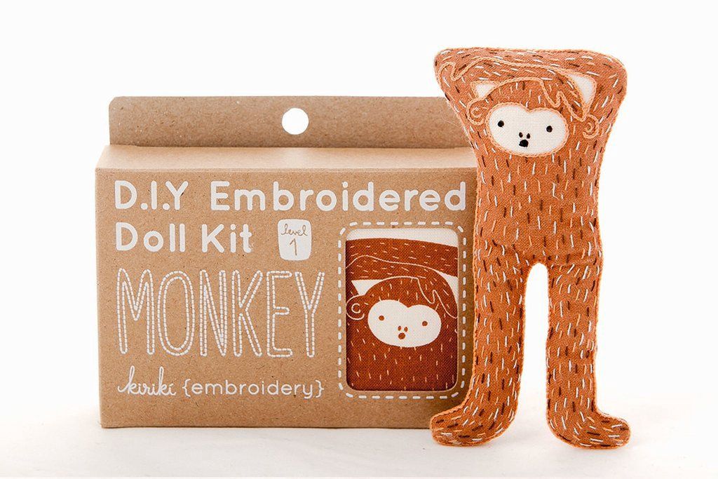 Monkey Embroidery Doll-Maker Kit - Kiriki Press