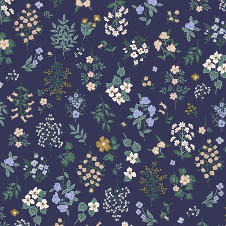 Hawthorne in Navy cotton print Strawberry Fields by Rifle Paper Co