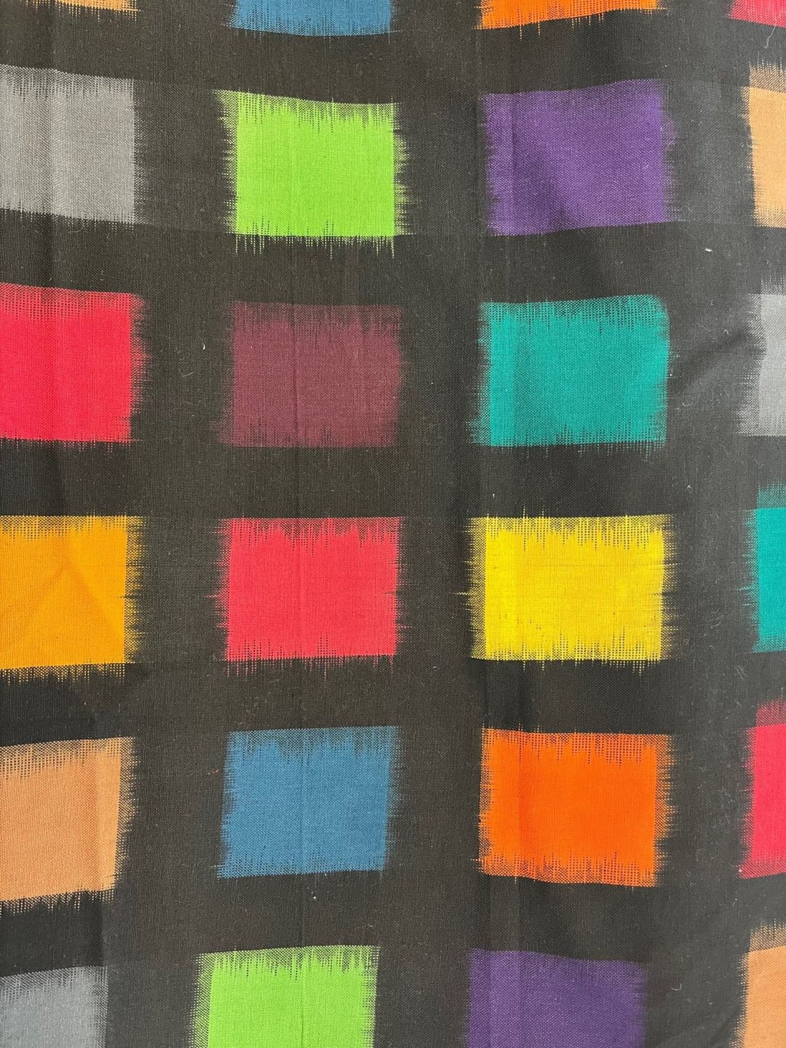 Indian Import Rainbow Block Cotton Ikat - Black