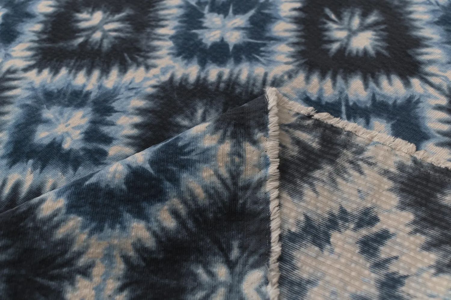Japanese Imported Fine Wale Corduroy Ripple Tie Dye Navy Hokkoh