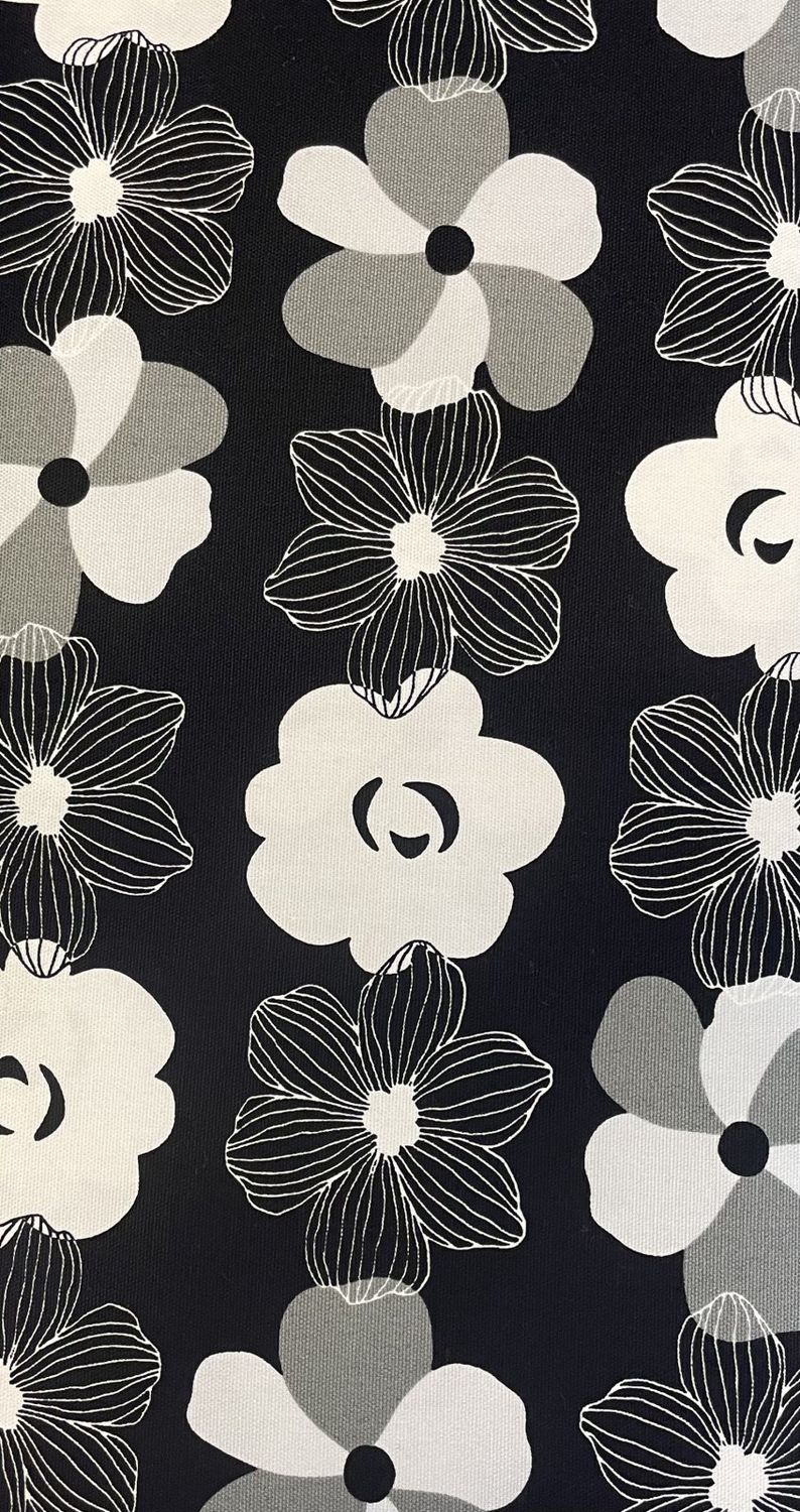 Japanese Printed Cotton Canvas Black and White Flowers Sevenberry