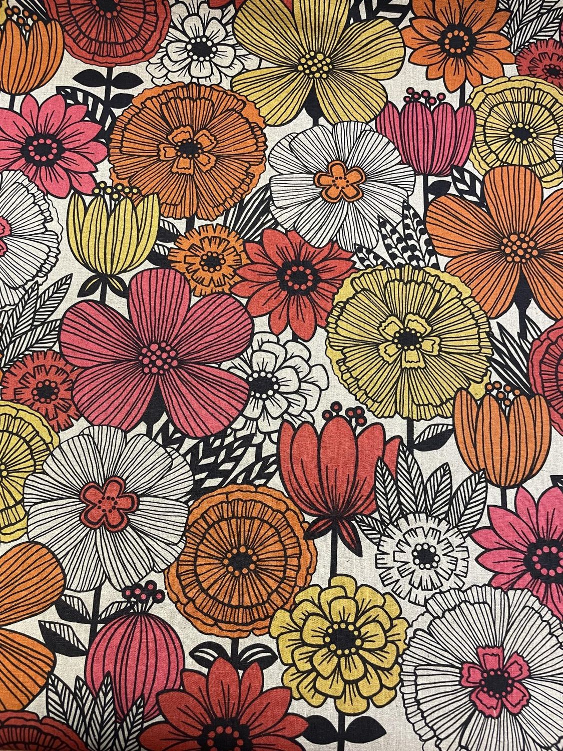 Japanese Printed Canvas Large Pink Orange Yellow Floral