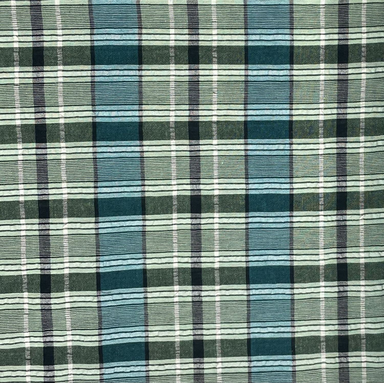 Japanese Yarn Dyed Cotton Linen Blue and Green Yarn Dyed Pattern Asaki