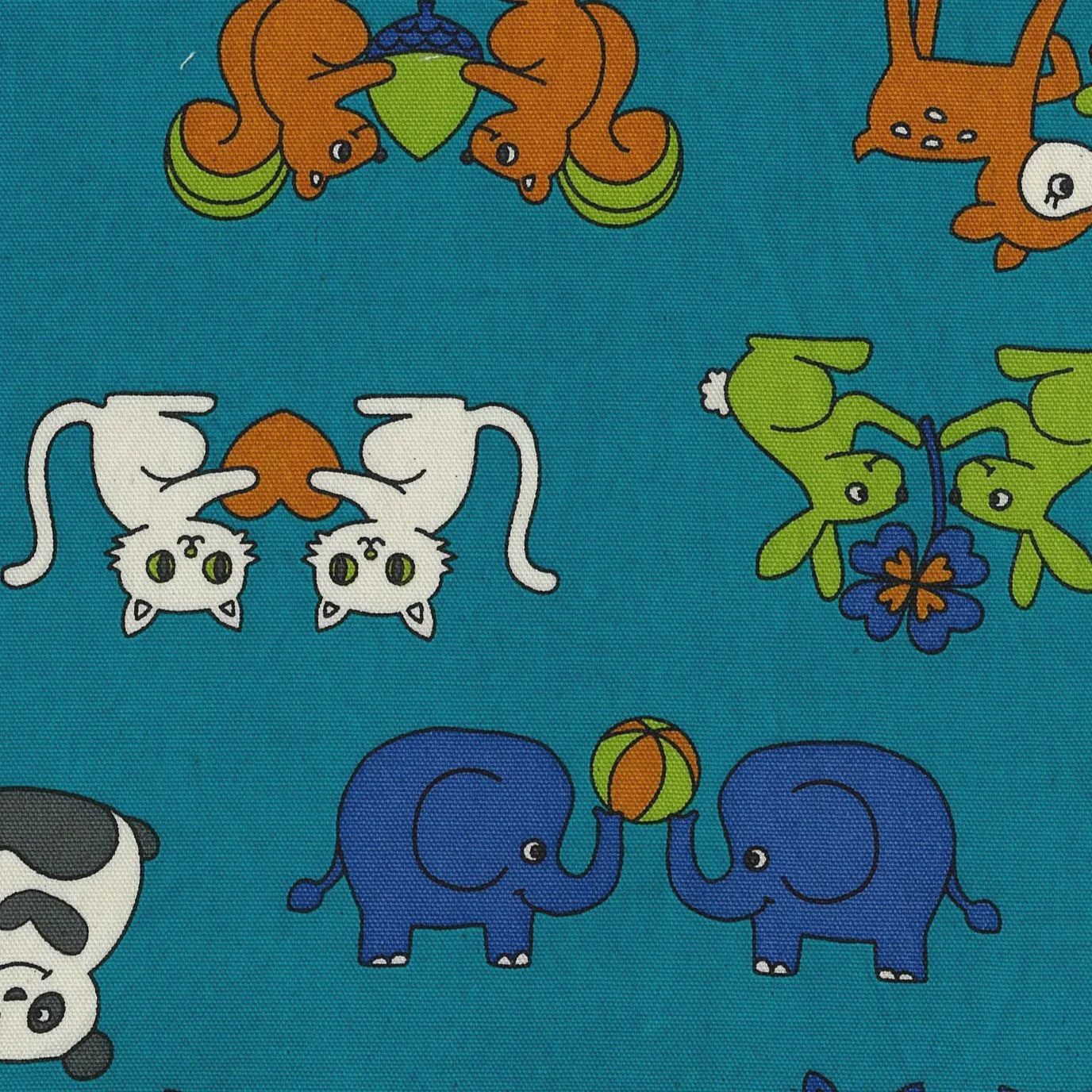 Kokka Retro School Animal Friends Oxford Deep Teal