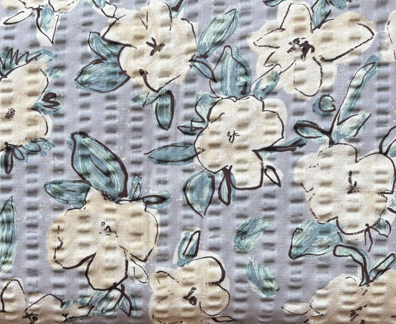 Large Floral  Cotton - Linen Blend Seersucker  Hokkoh