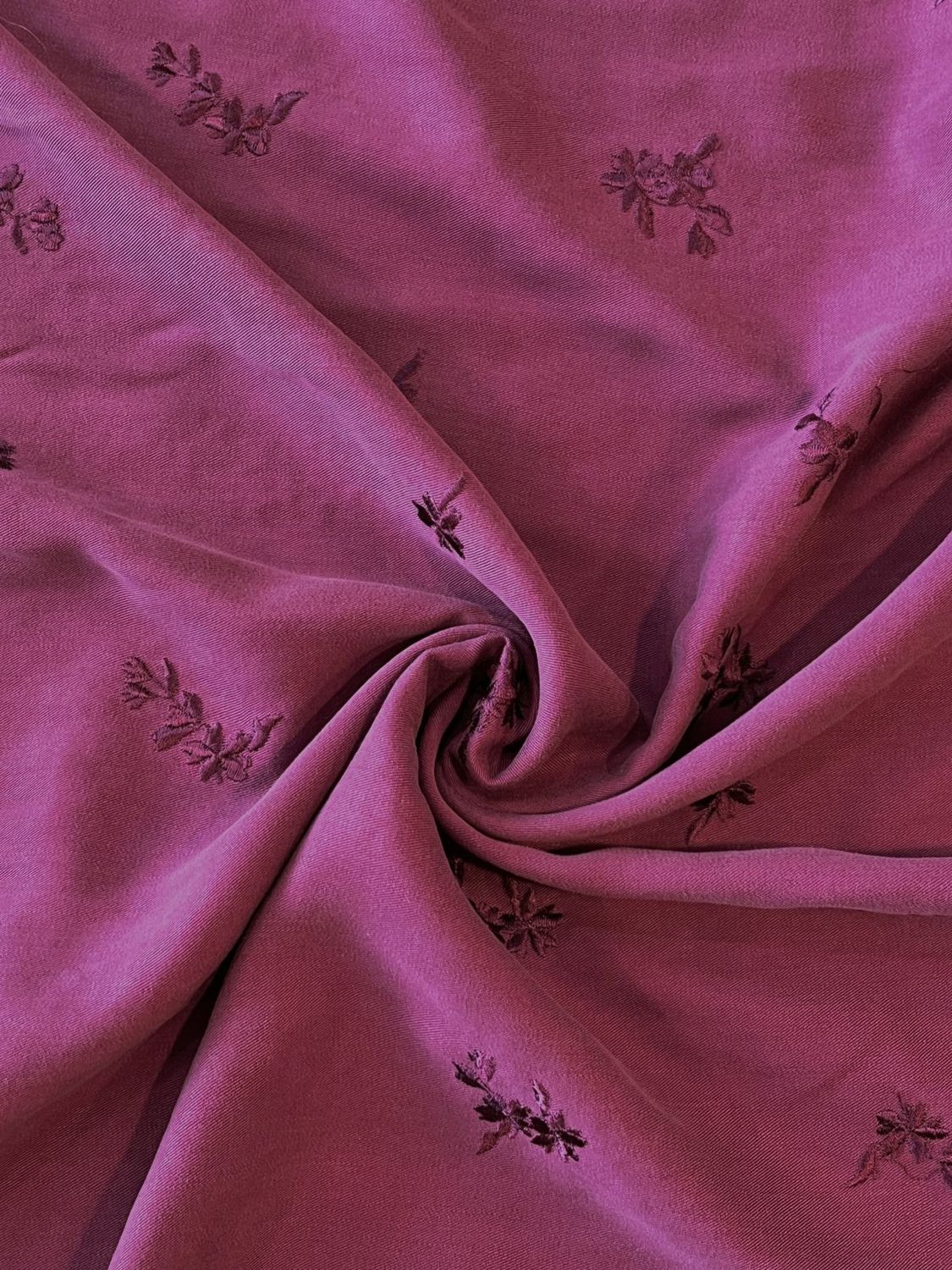 Mauve Floral Embroidered 100% Tencel Twill