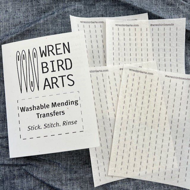 Mending Stitches Simple Sashiko Style Lines White Washable Embroidery Transfers Wren Bird Arts