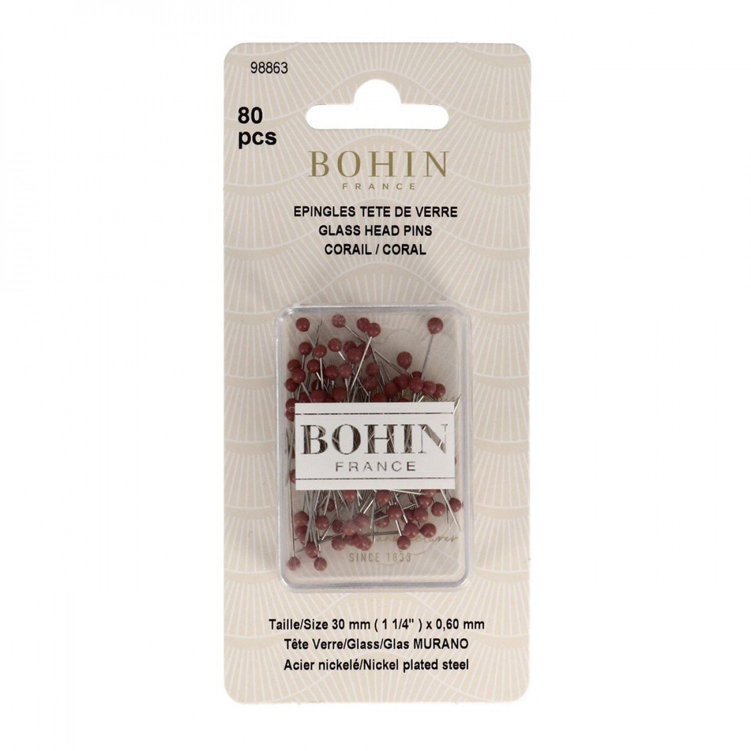 Glass Head Pins 1-3/16in Coral