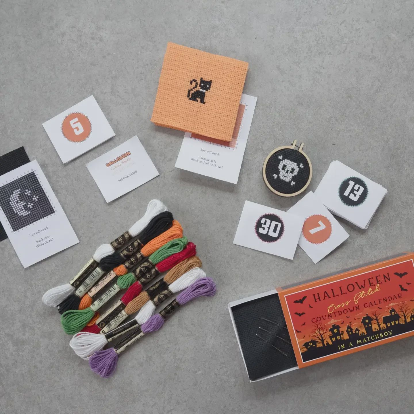 Halloween Cross Stitch Countdown Calendar in a Matchbox