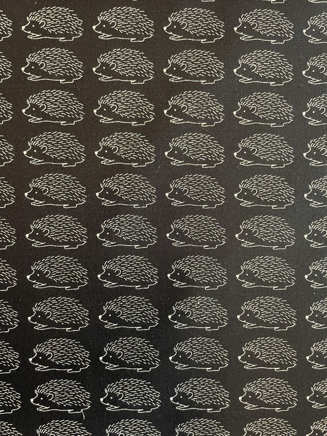 Japanese Cotton/Linen Canvas Hedgehogs on Black Sevenberry