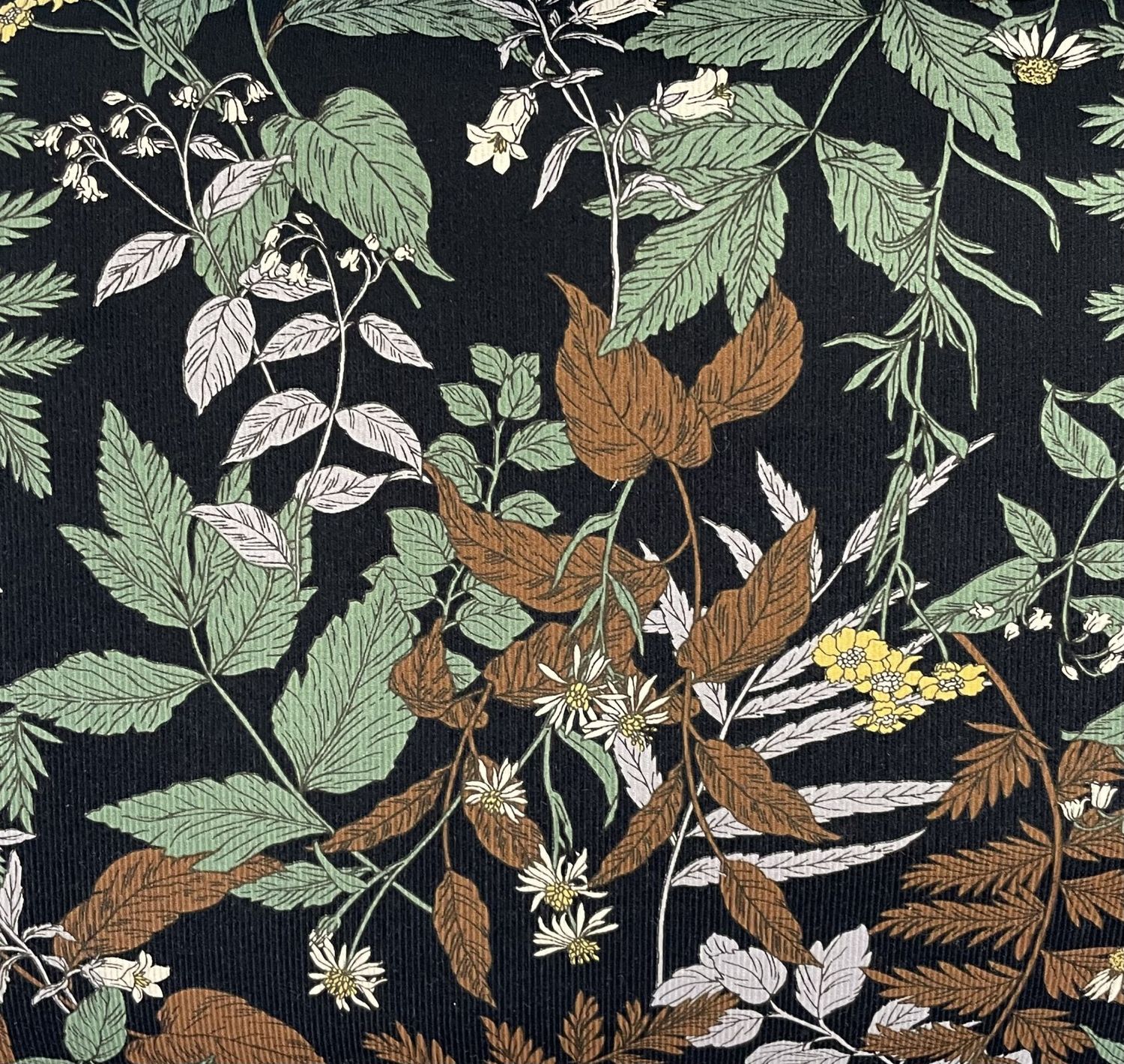 Japanese Imported Fine Wale Corduroy Leaves and Flowers Hokkoh