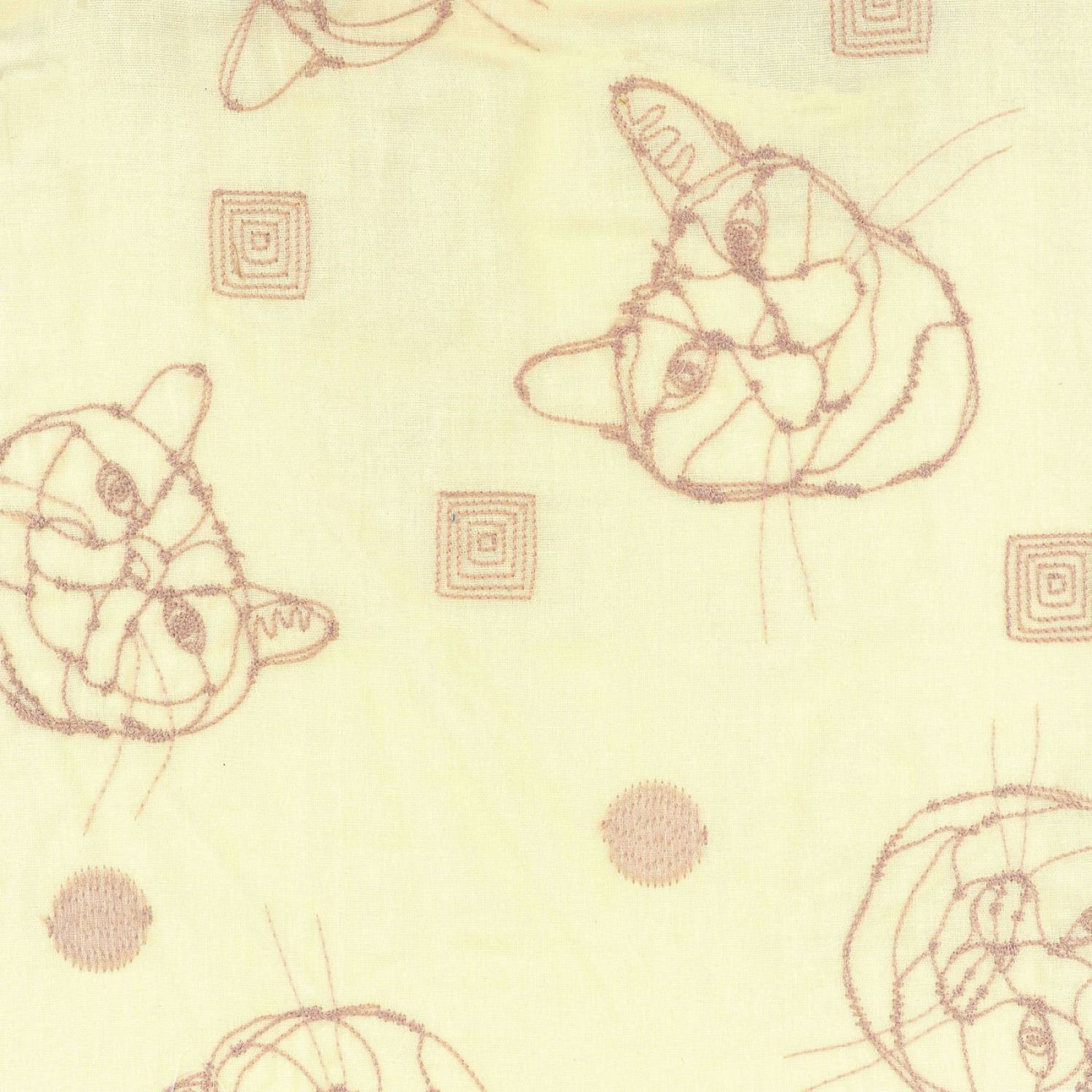 HaYu Embroidered Cat Faces Double Gauze - Cream and Mauve - EGXA 7702