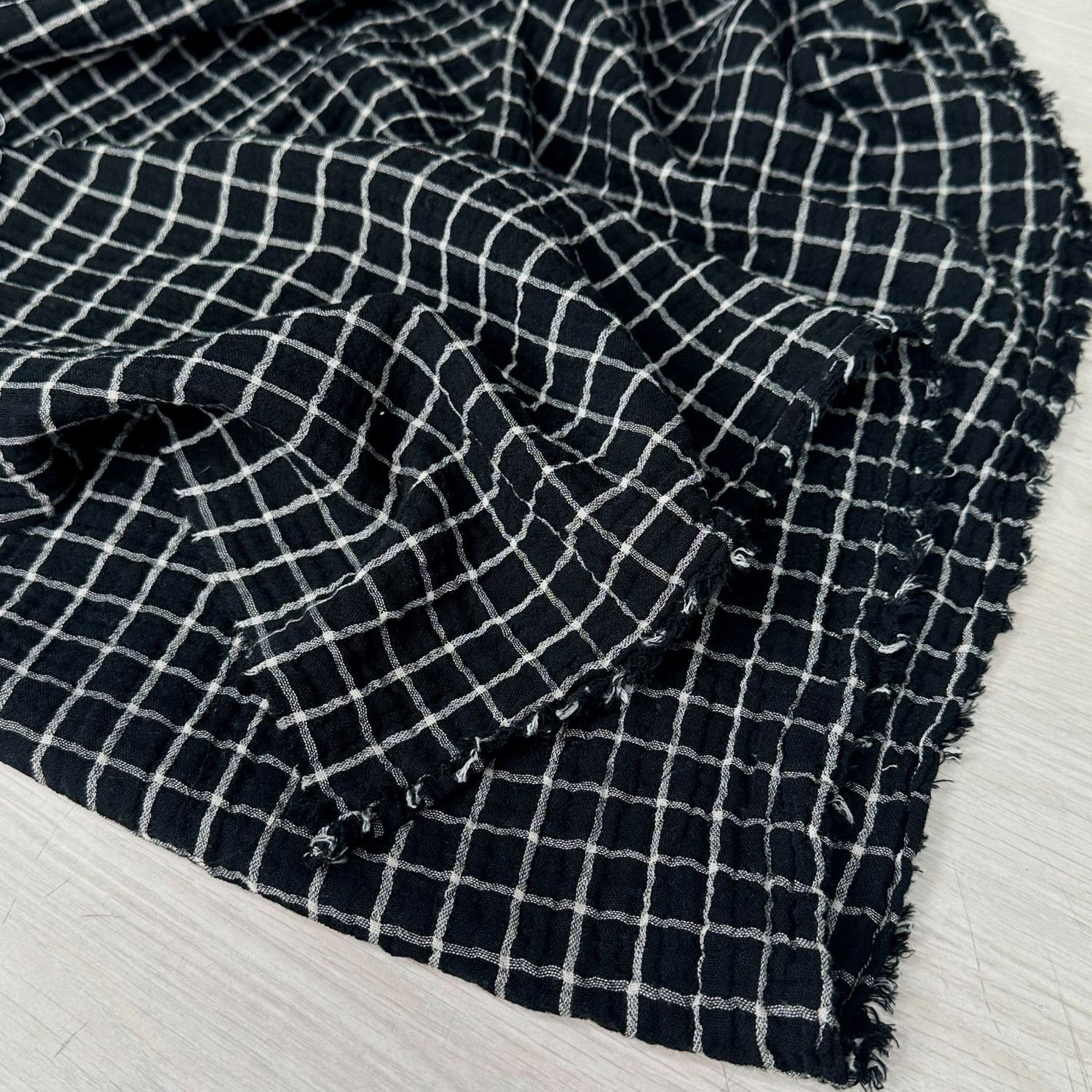 Lennon Double Gauze Yarn Dyed Cotton Check Black and Ivory