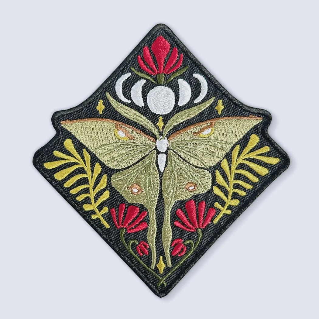 Luna Moth and Moon Phases Sew On Embroidered Patch Bough &amp; Antler Northwest Goods