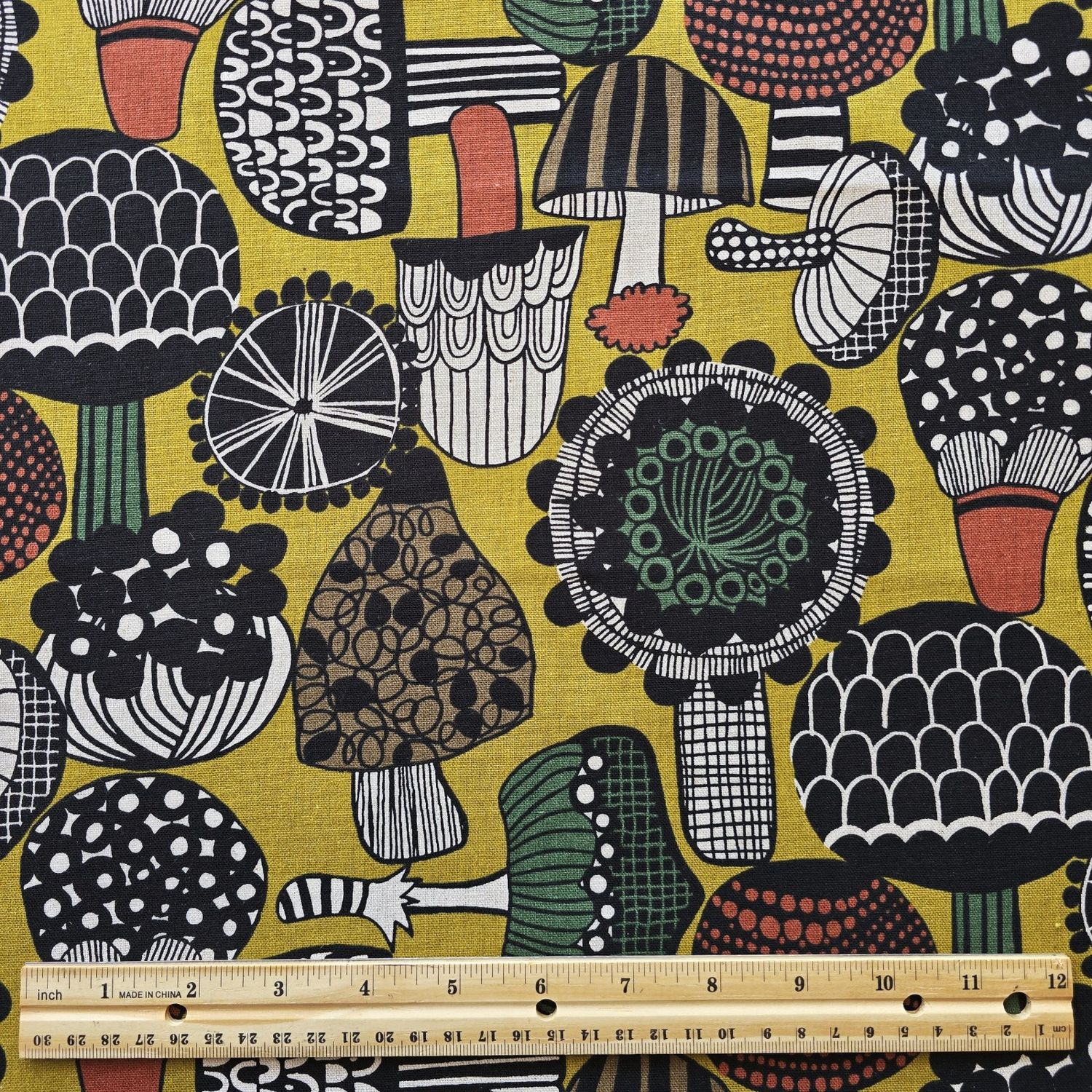 Japanese Cotton Canvas Mushrooms on Yellow