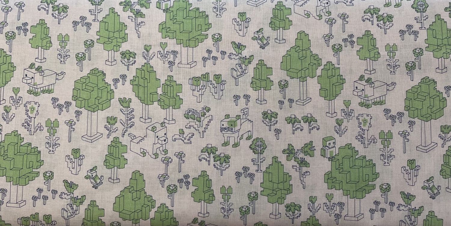 Japanese Imported Cotton Lawn Block Style Trees and Animals Hokkoh