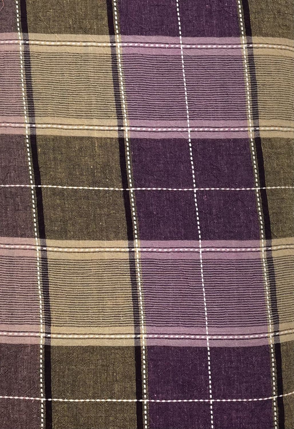 Japanese Yarn Dyed Cotton Linen Purple and Green Plaid Asaki