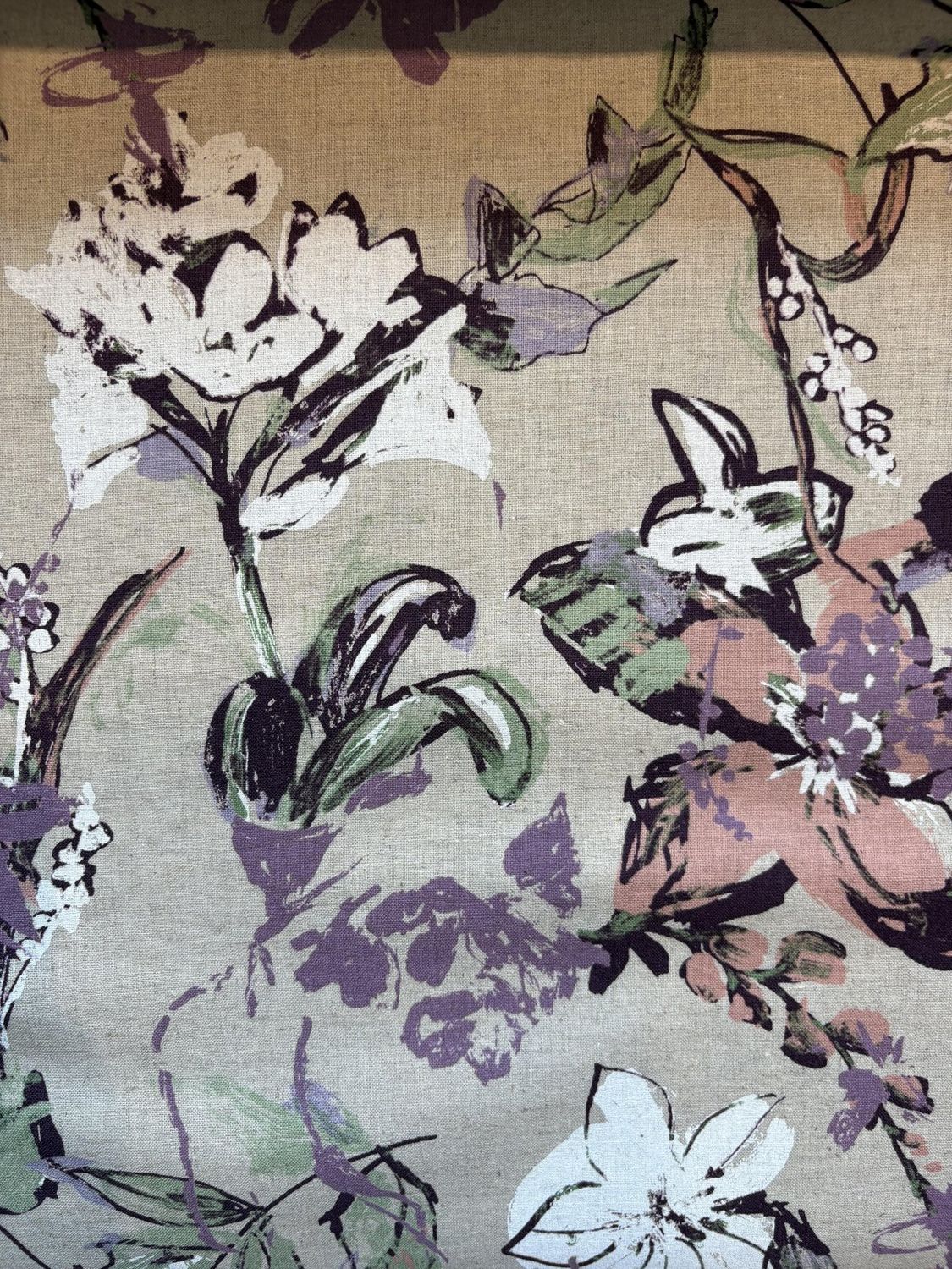 Large Scale Painted Floral Cotton - Linen Blend Natural  Hokkoh