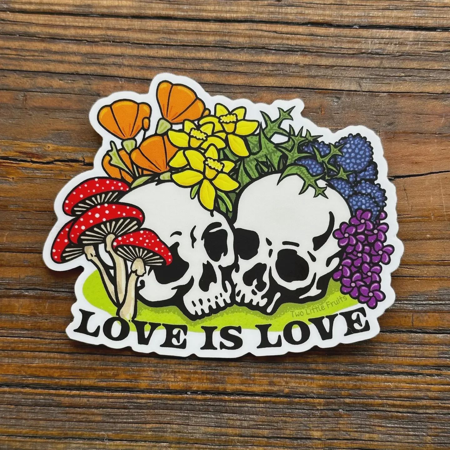 Love is Love Skull and Flowers Vinyl Sticker Two Little Fruits