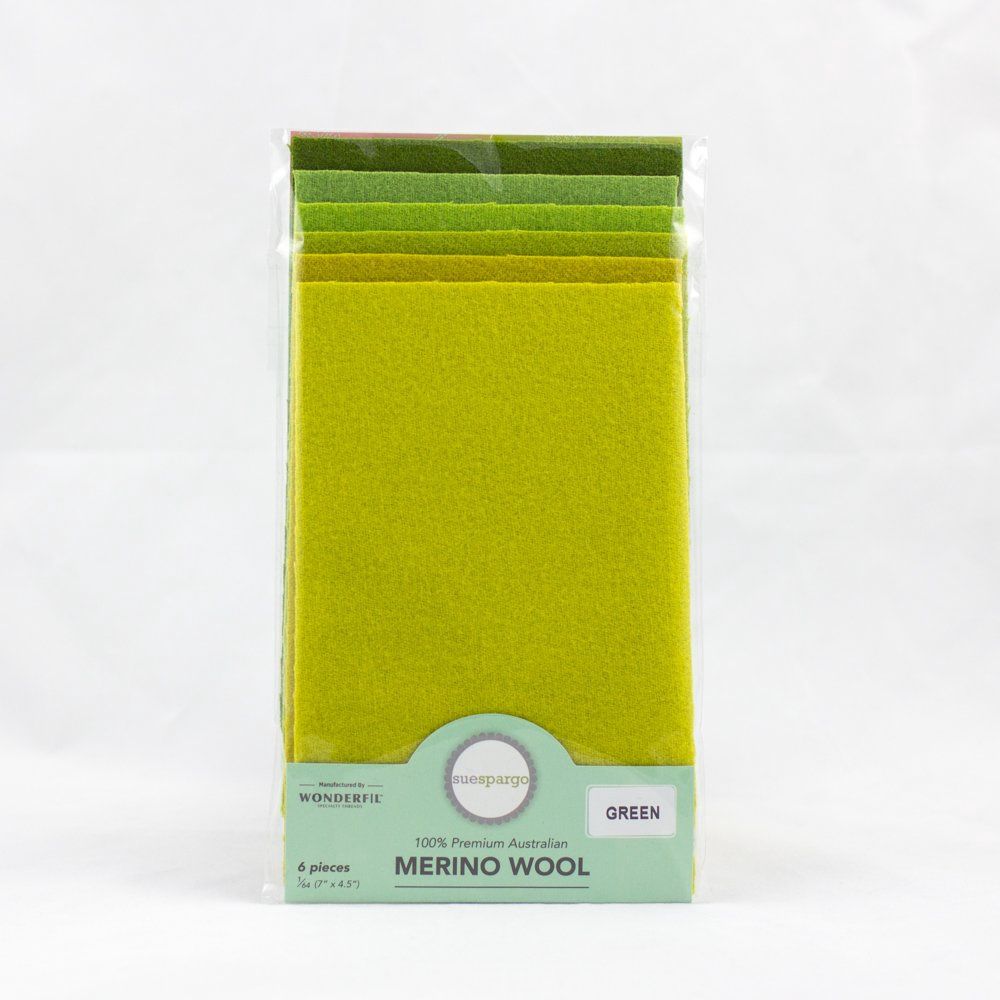 Merino Wool Packs  Fat 1/64 7" x 4.5"  (Assorted Colors) Sue Spargo, Color: Green 1/64