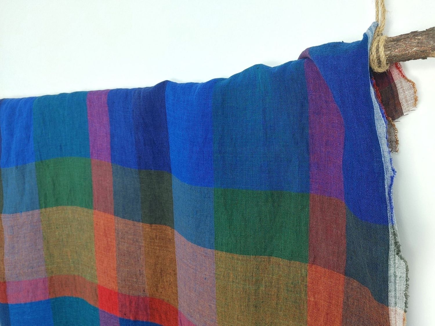 Multi Color Big Plaid 100% Linen