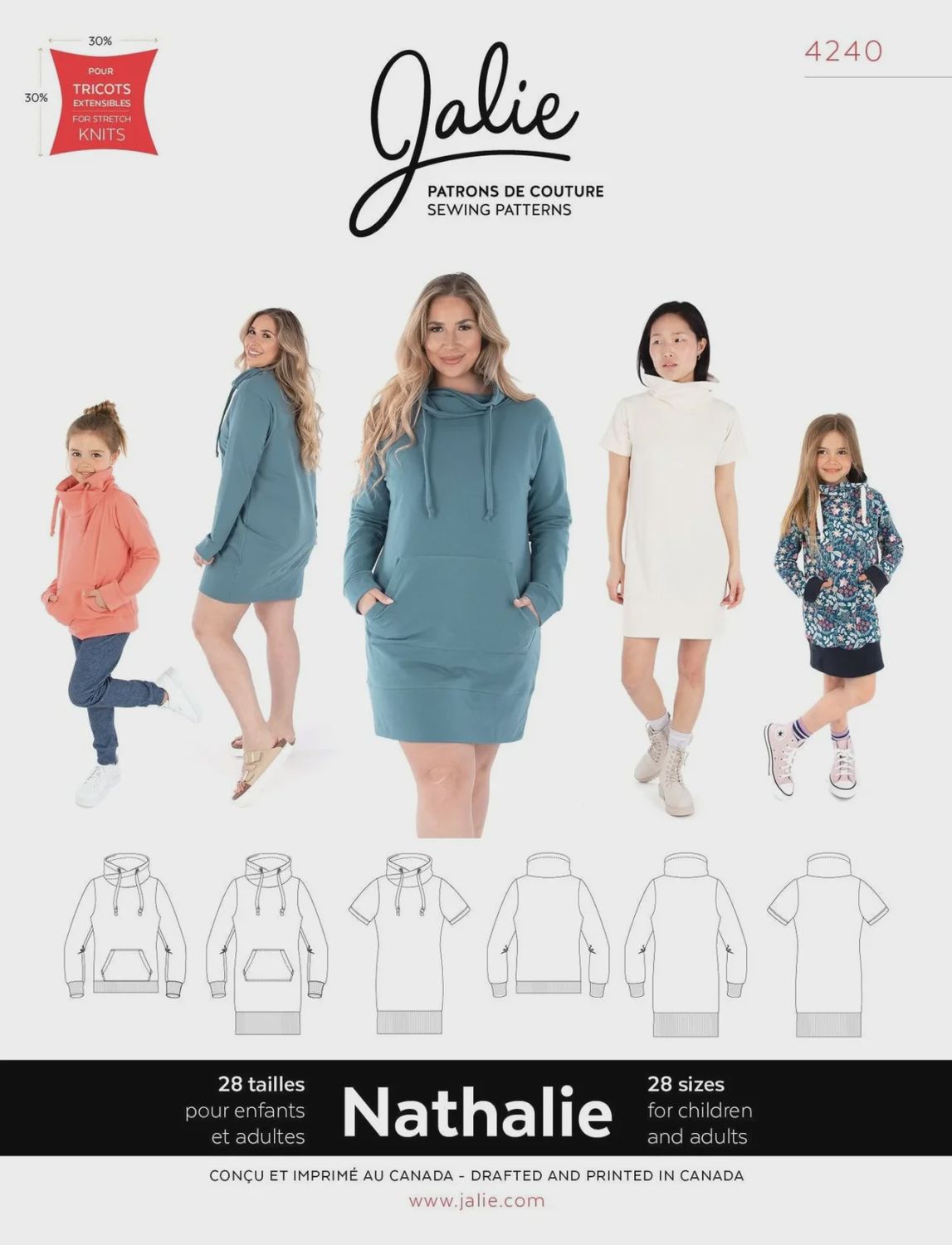 Nathalie Wrap Funnel Neck Sweatshirt Pattern Kids to Adult 2x Jalie Patterns