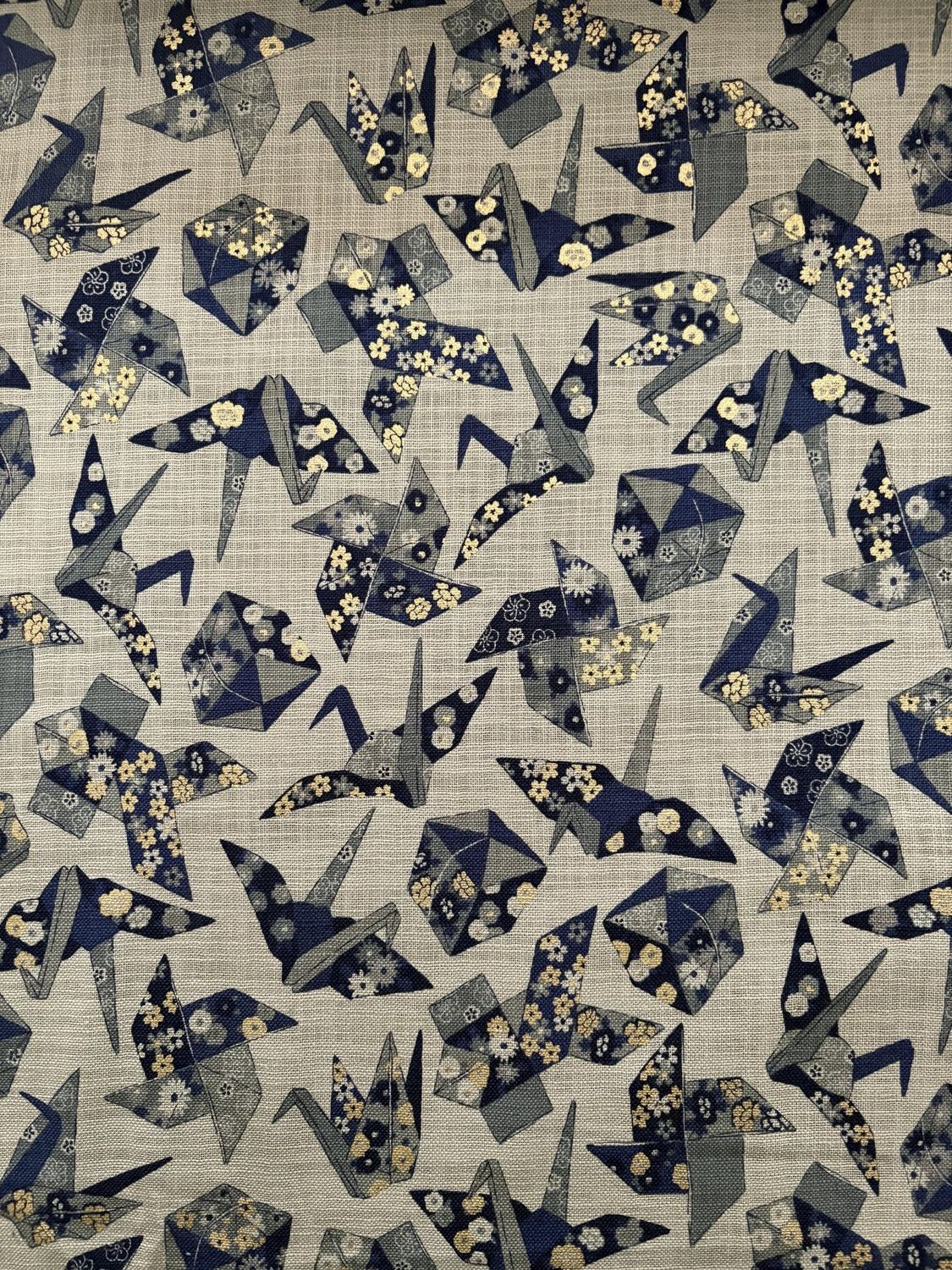 Origami Navy and Gold Metallic Japanese Import Cotton Canvas Sevenberry