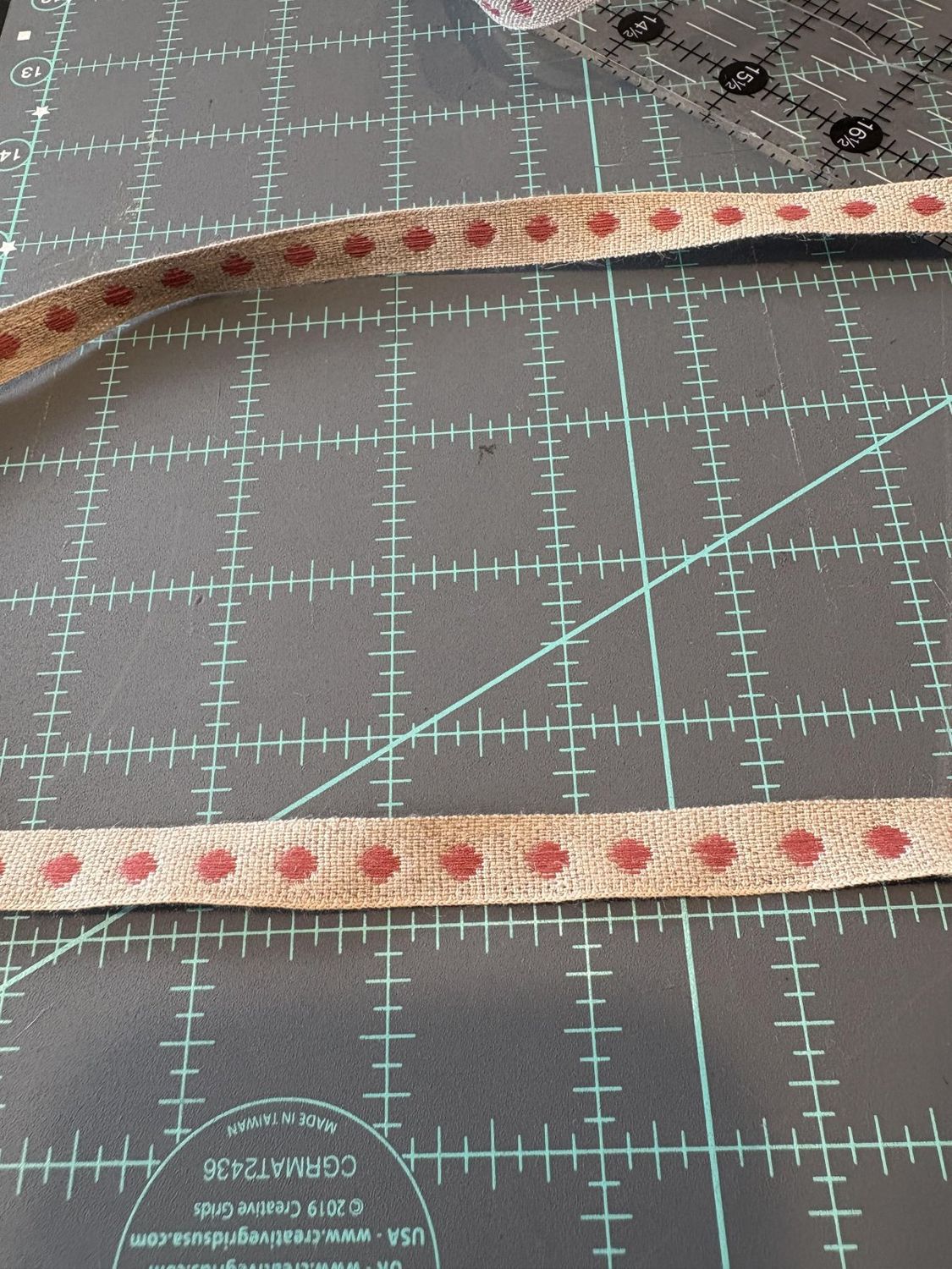 Pink Dot Woven Linen Ribbon 11mm