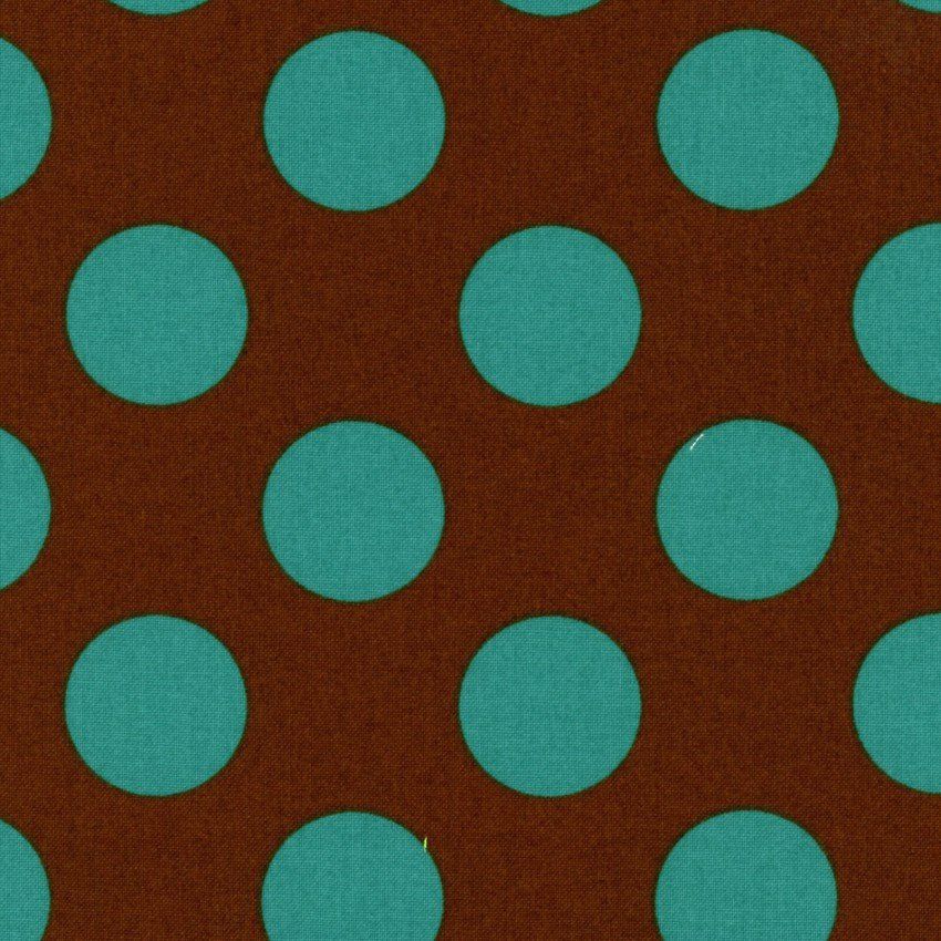 Polka Dots Cotton Sheeting Teal and Brown Kokka