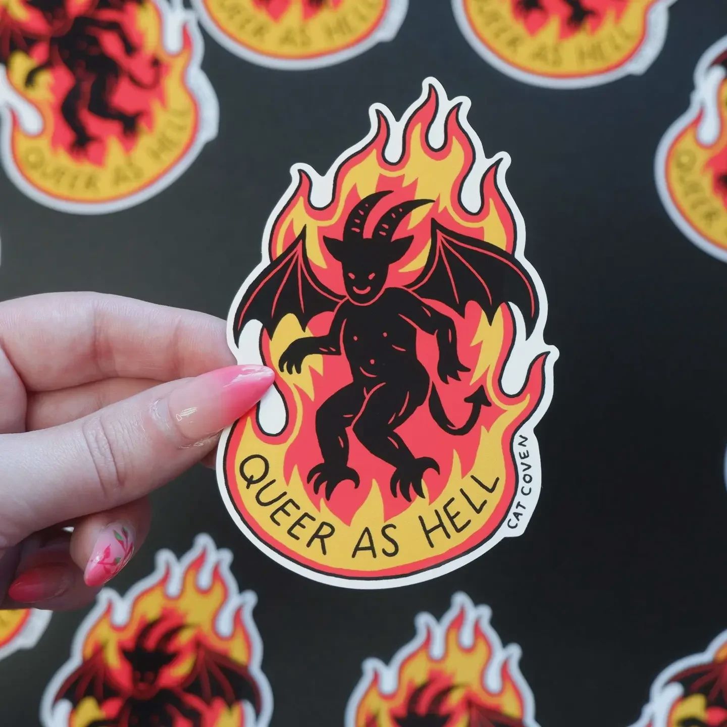 Queer As Hell Vinyl Sticker Cat Coven