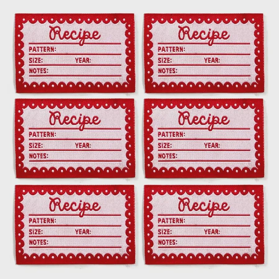 Recipe Card Labels Woven Labels Pack of 6 Shelli Can