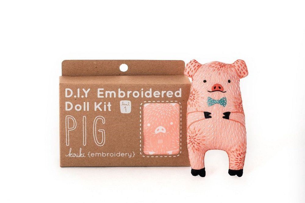 Pink Pig Embroidery Doll-Maker Kit - Kiriki Press