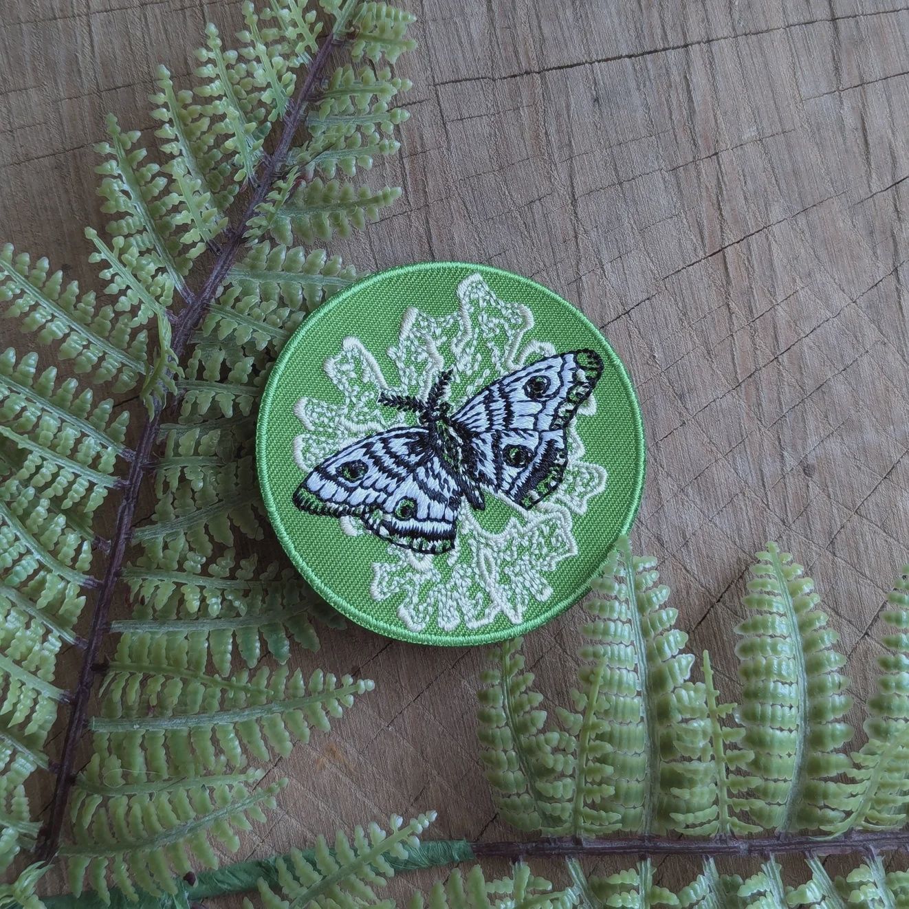 Polyphemus Moth with Lichen Iron On Embroidered Patch ilikesara