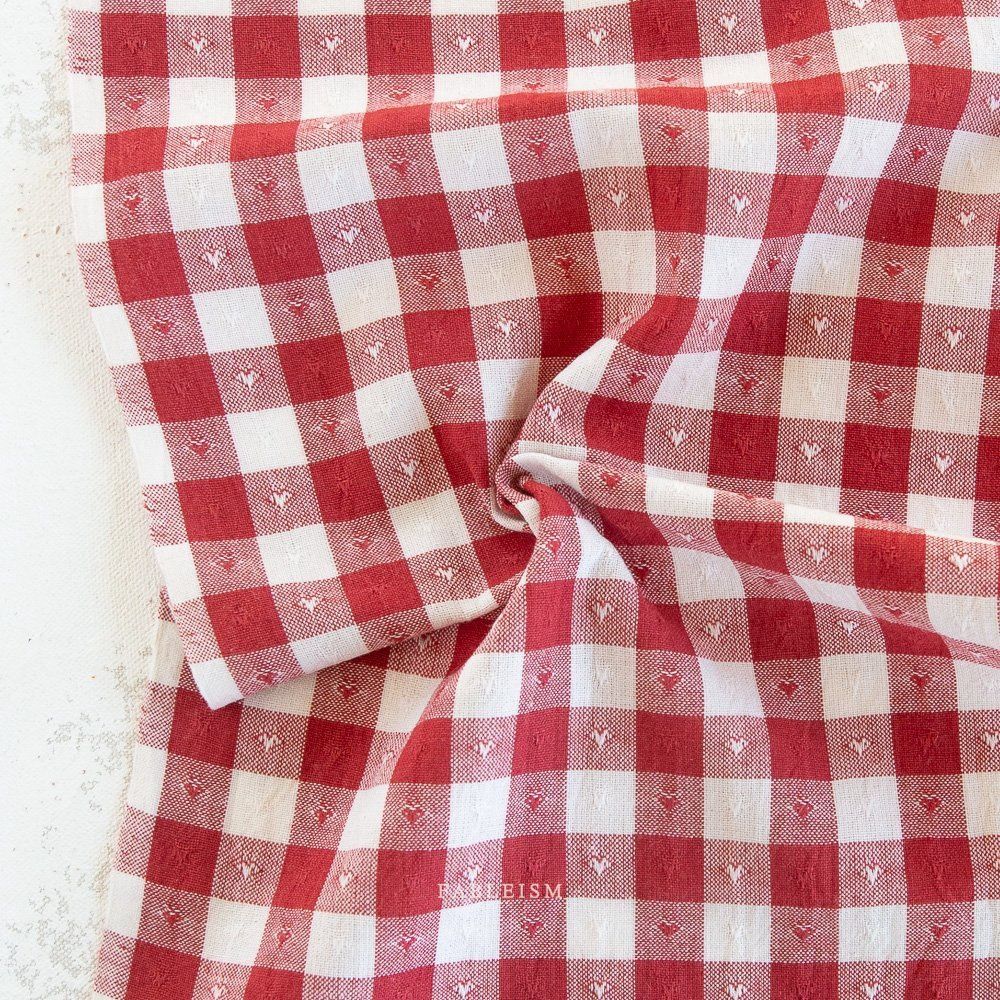REMNANT 3/4 yd Queen of Hearts Dobby Gingham Cherry remnant