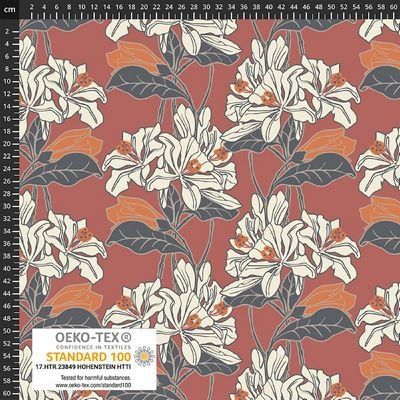 Orange and Black Floral Jersey Knit Avalana Stof Fabrics