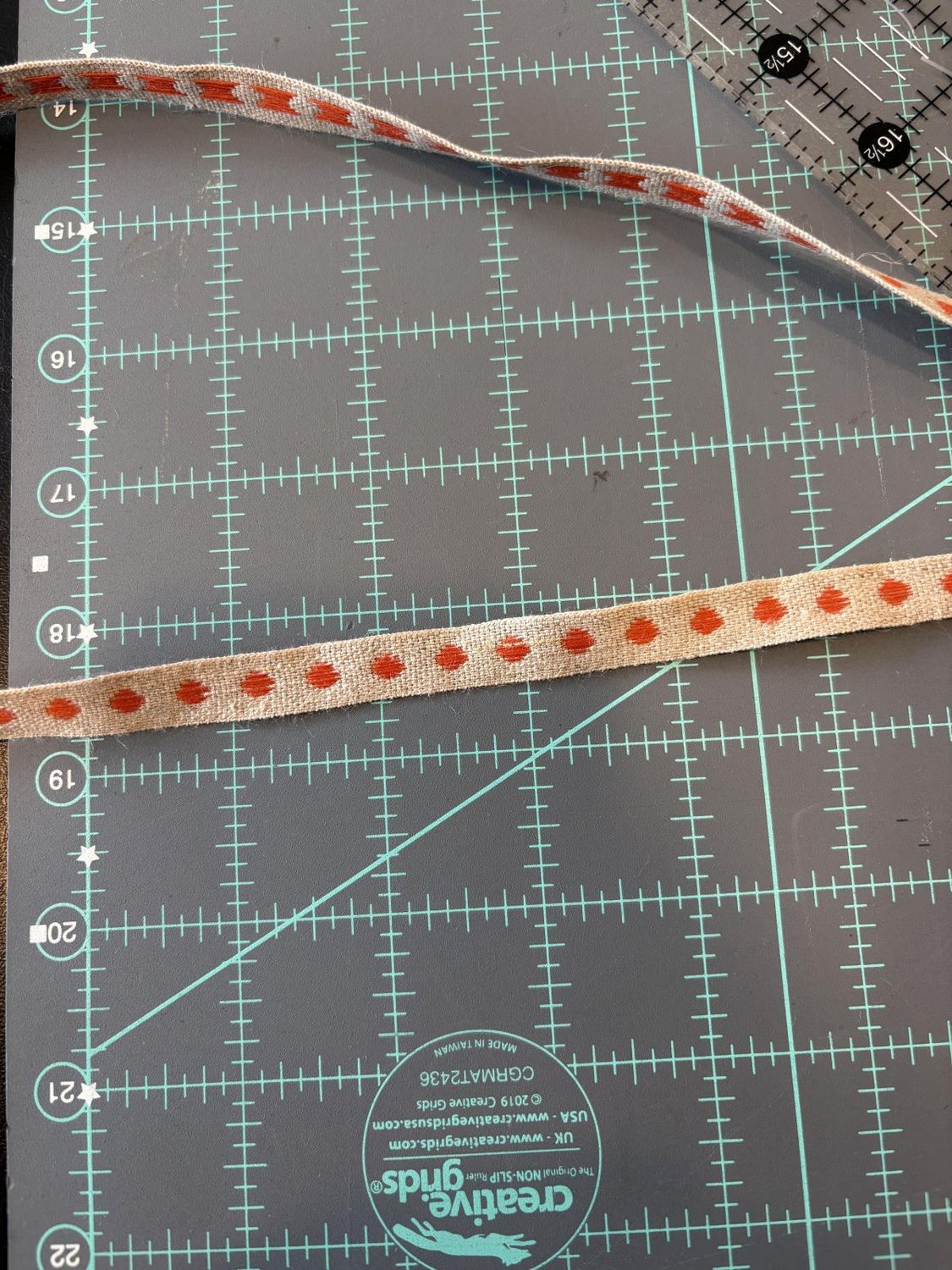 Orange Dot Woven Linen Ribbon 11mm