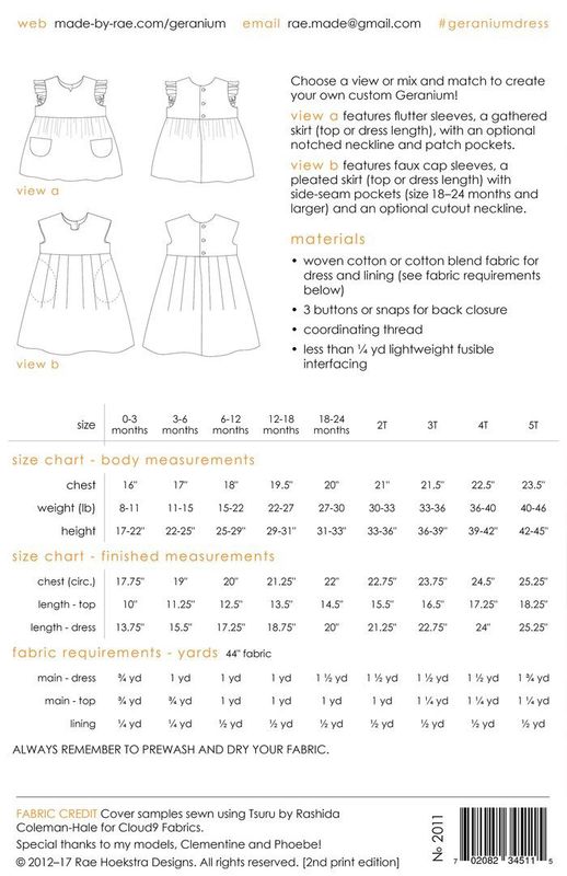 Geranium Child's Dress Pattern, Child's Size 0 - 5T, Made by Rae