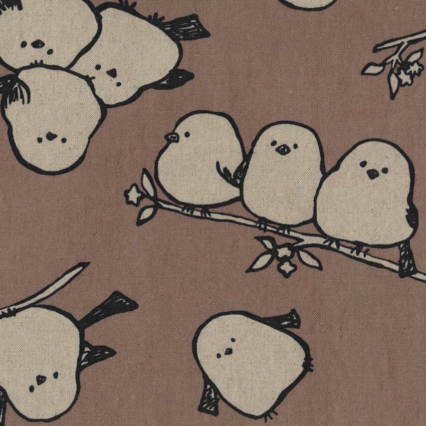 REMNANT .75 yds Baby Birds Cotton Linen Sheeting Kokka